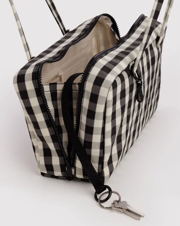 Nylon Bowler Bag - Black And Cream Gingham - Material: heavyweight-nylon