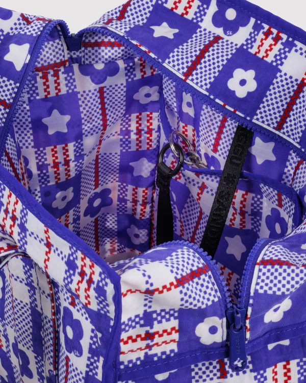 Large Nylon Market Bag - Market Plaid Blue - Material: heavyweight-nylon