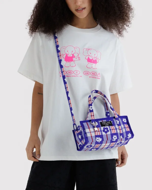Mini Nylon Market Bag - Market Plaid Blue - Material: heavyweight-nylon
