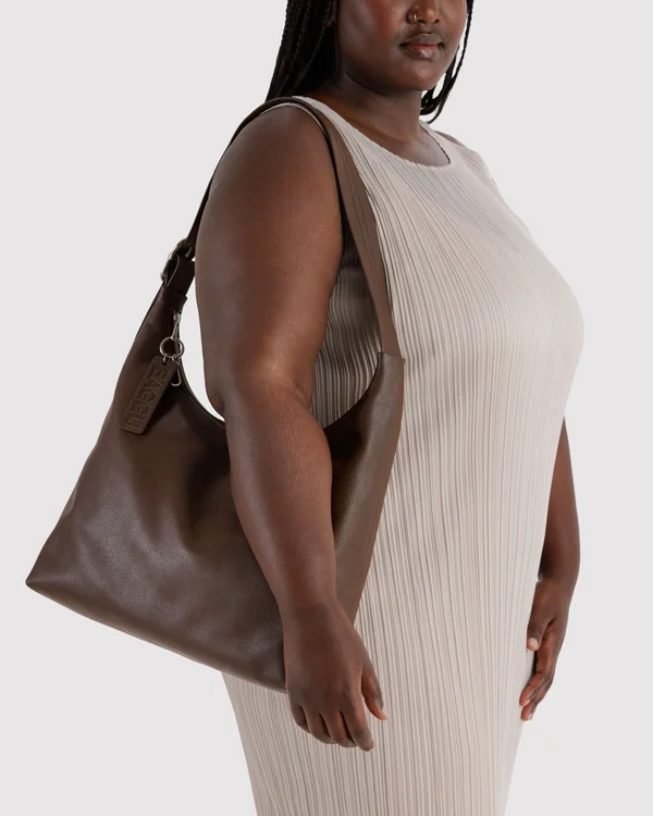 Recycled Leather Shoulder Bag - Brown