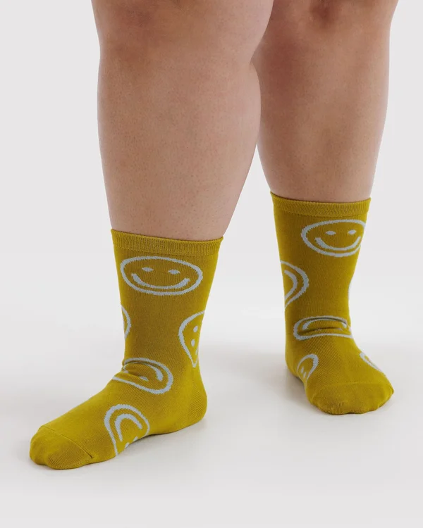 Crew Sock - Ochre Happy - Material: organic-cotton