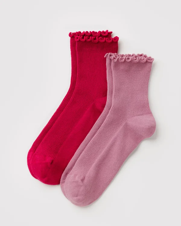 Lettuce Edge Sock Set of 2 - Wild Plum & Cherry - Size: OS