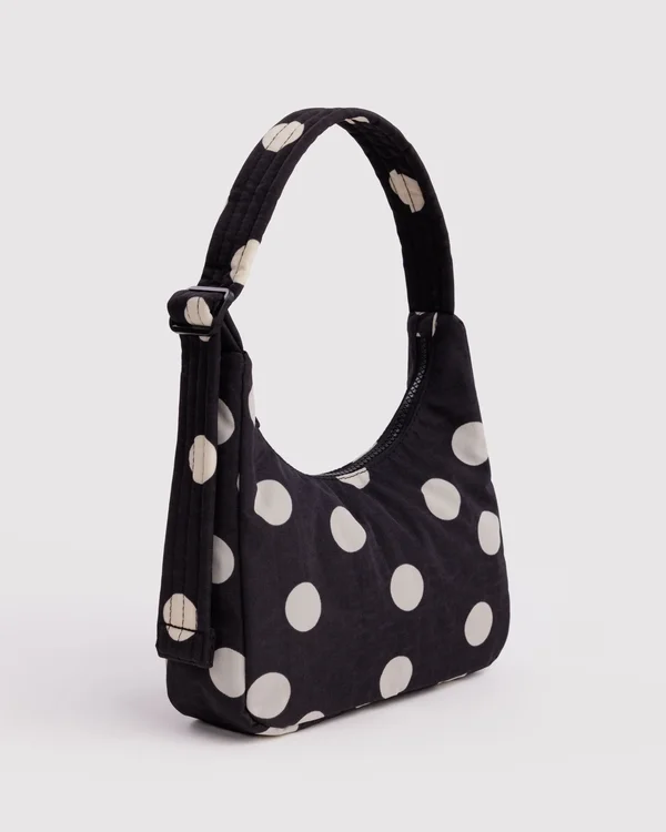 Mini Nylon Shoulder Bag - Black And Cream Polka Dot