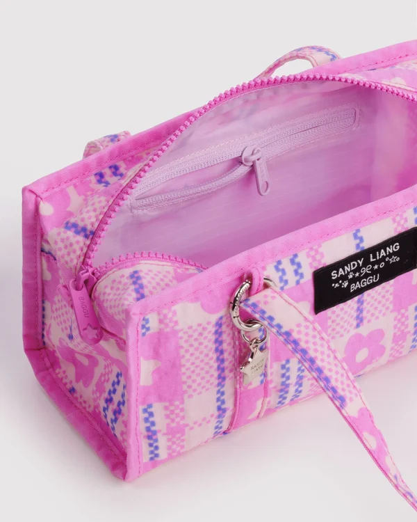 Mini Nylon Market Bag - Market Plaid Pink - Material: heavyweight-nylon