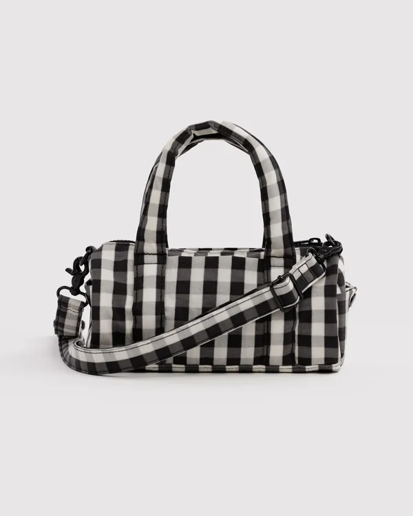 Small Nylon Duffle Bag - Black And Cream Gingham - Material: heavyweight-nylon