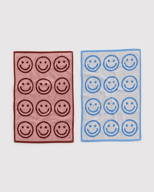 Hand Towel Set of 2 - Sky Blue and Blush Happy - Size: OS