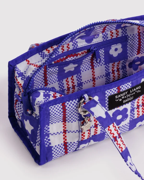 Mini Nylon Market Bag - Market Plaid Blue - Material: heavyweight-nylon