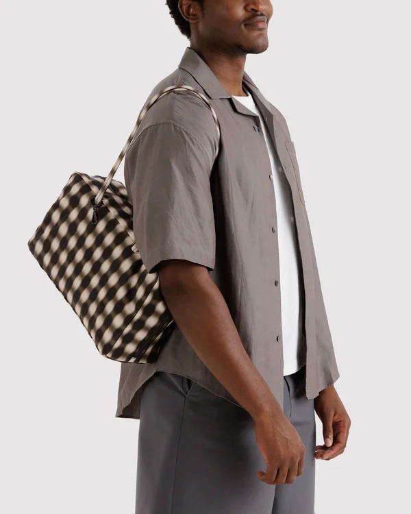 Medium Nylon Bowler Bag - Sale - Blurred Gingham Brown
