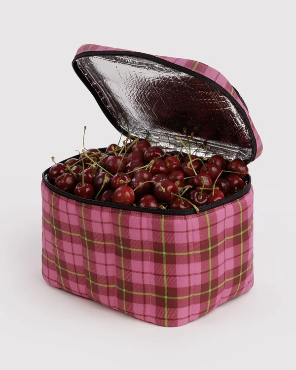 Puffy Lunch Bag - Azalea Pink Tartan