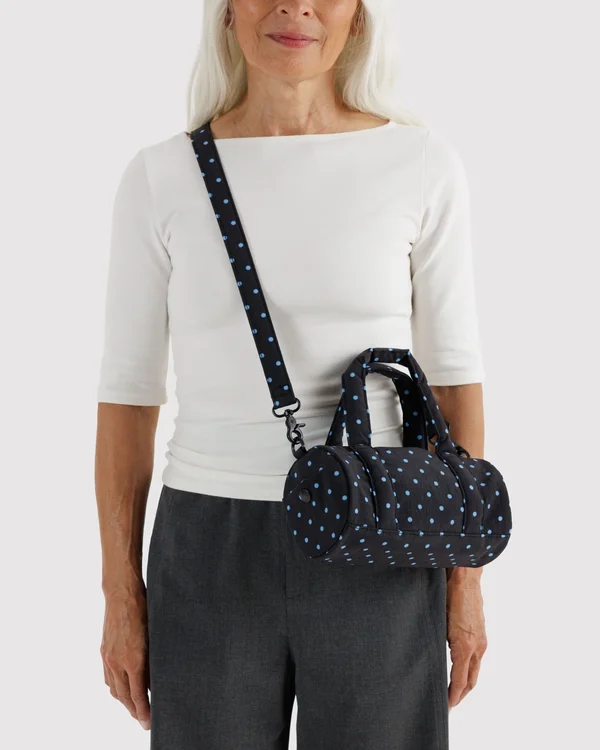 Small Nylon Duffle Bag - Black And Sky Blue Micro Dot - Size: OS