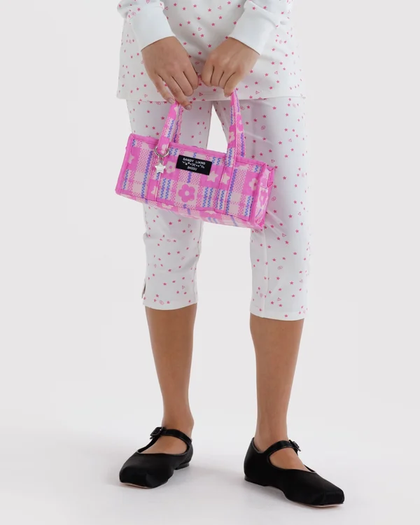 Mini Nylon Market Bag - Market Plaid Pink - Material: heavyweight-nylon