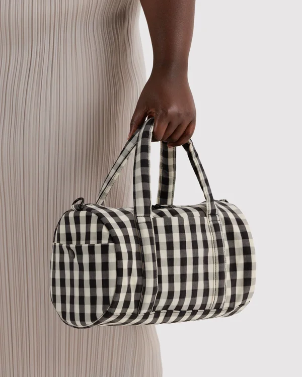 Nylon Duffle Bag - Black And Cream Gingham - Material: heavyweight-nylon