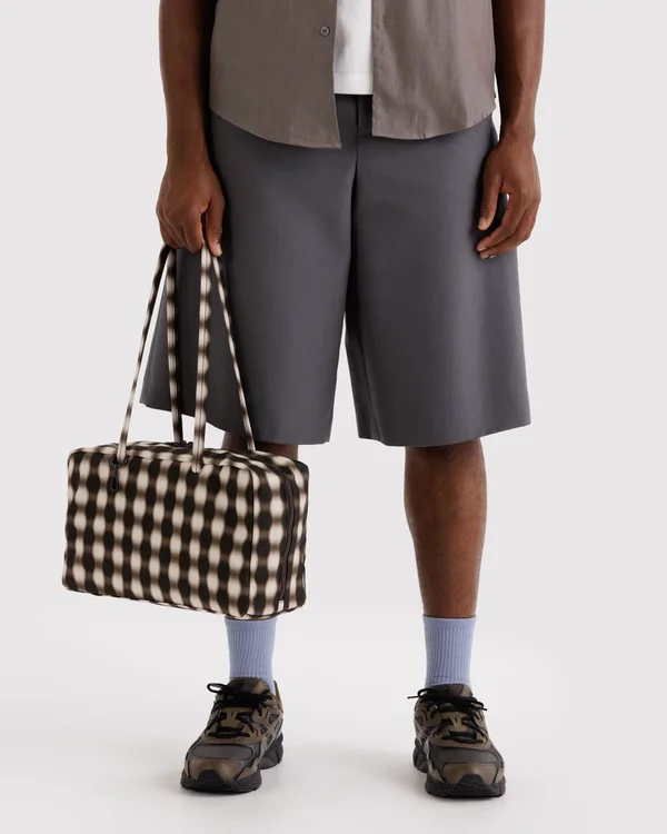 Medium Nylon Bowler Bag - Sale - Blurred Gingham Brown