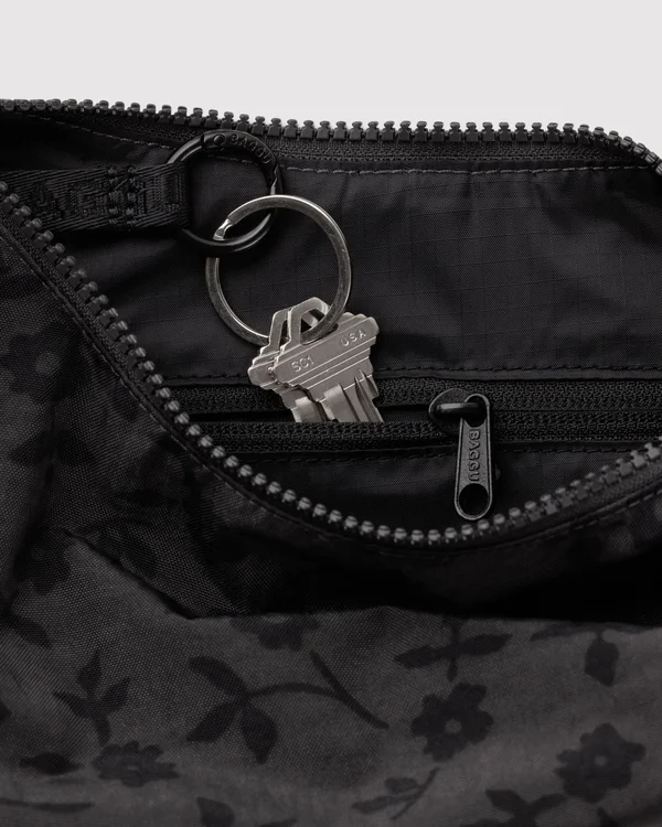 Small Nylon Crescent Bag - Charcoal Ditsy Floral