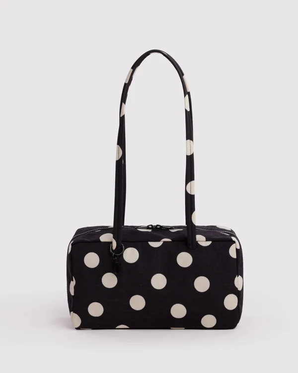 Nylon Bowler Bag - Black And Cream Polka Dot