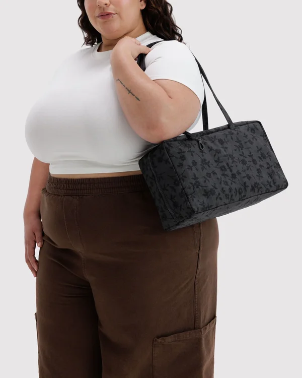 Medium Nylon Bowler Bag - Charcoal Ditsy Floral